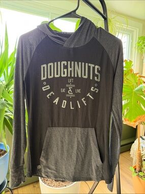 Doughnuts & Deadlifts Women's Black & Charcoal Hooded Sweatshirt